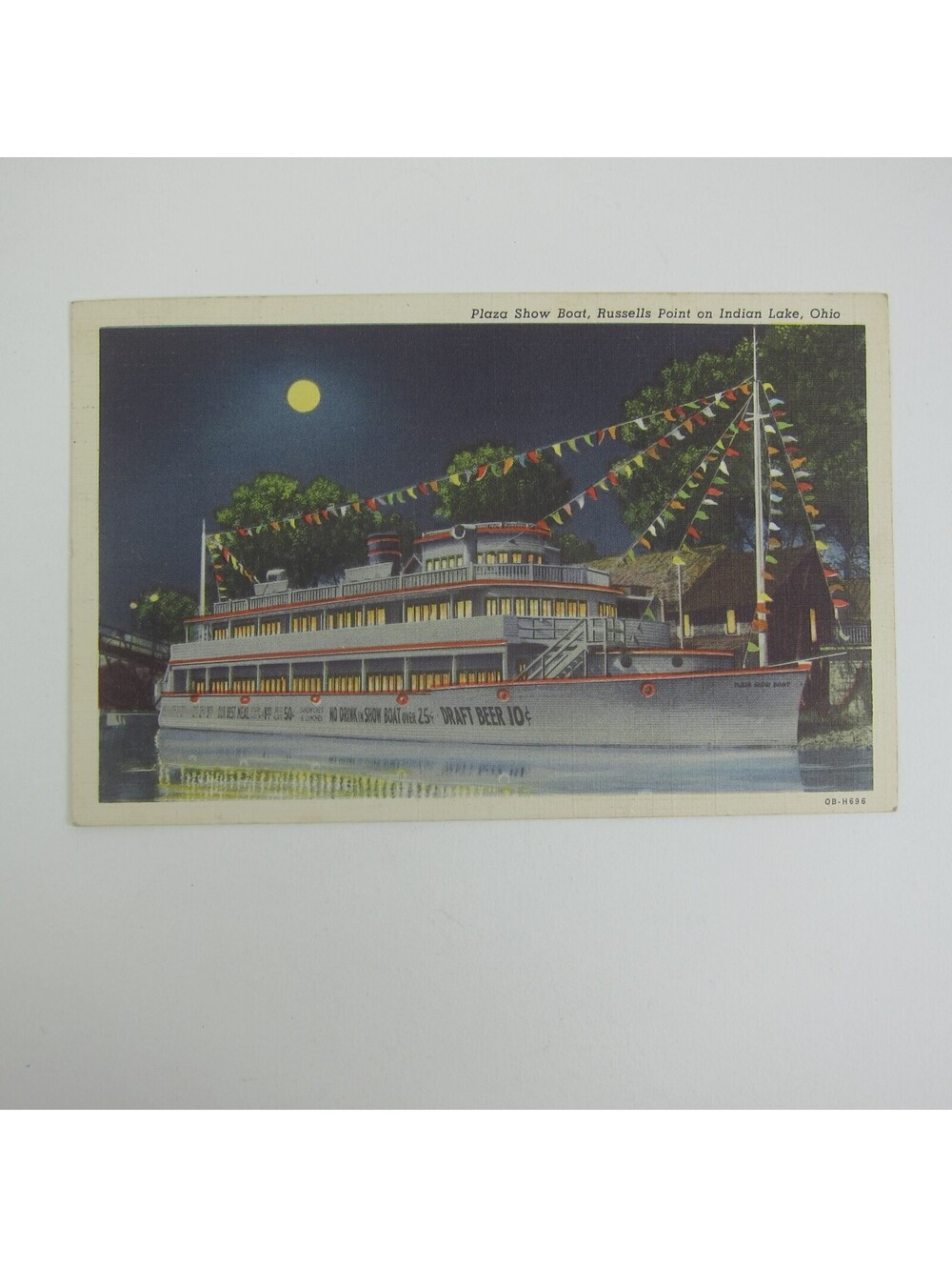 Linen Postcard Plaza Show Boat Russells Point on Indian Lake Ohio Vintage 1942